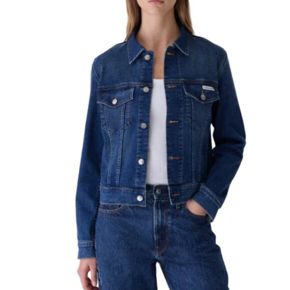 Calvin Klein Women's Classic Trucker Denim Jacket Dark Blue Size XL - Picture 1 of 9